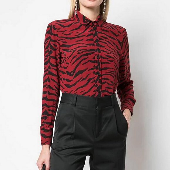 NEW Saint Laurent Red Zebra Silk Blouse– Statement Top for Work Events & GNO - Picture 1 of 15